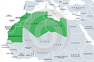 Maghreb, Arab Maghreb or also Northwest Africa, political map