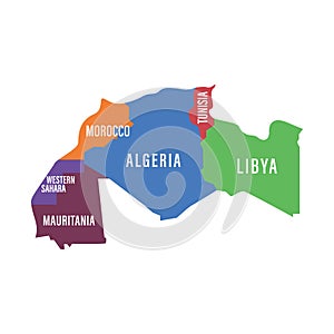 Maghreb countries union map. Northwest African states. Isolated vector illustration