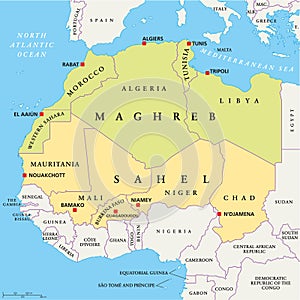 Maghreb and Sahel Political Map photo