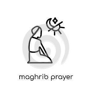 Maghrib prayer icon. Trendy modern flat linear vector Maghrib pr