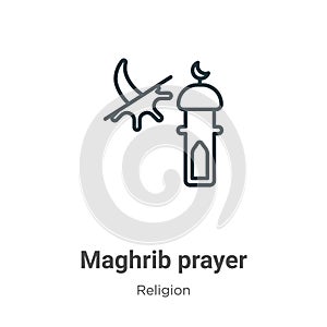 Maghrib prayer outline vector icon. Thin line black maghrib prayer icon, flat vector simple element illustration from editable