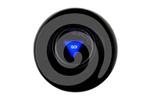 Magic 8 ball with prediction GO on white background