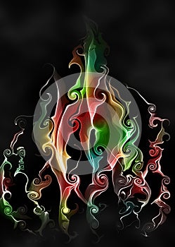 Magic abstract stylized colored flame on a black background