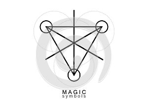 Magic Alchemy symbols, Sacred Geometry. Religion, philosophy, spirituality, occultism concept. Linear black triangle isolated