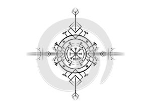 Magic ancient viking art deco, Vegvisir magic navigation compass ancient. The Vikings used many symbols vector isolated