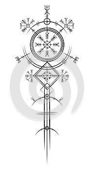 Magic ancient viking art deco, Vegvisir magic navigation compass ancient. The Vikings used many symbols in accordance to Norse photo