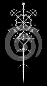 Magic ancient viking art deco, Vegvisir magic navigation compass ancient. The Vikings used many symbols in accordance Norse sign photo