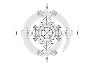 Magic ancient viking art deco, White Vegvisir navigation compass ancient. The Vikings used many symbols in accordance to Norse photo