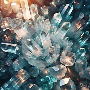Magic aquamarin crystal on light background