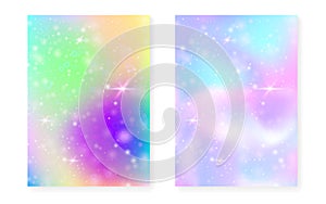 Magic background with princess rainbow gradient. Kawaii unicorn