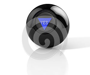 Magic ball with prediction Yes. 3D Illustration