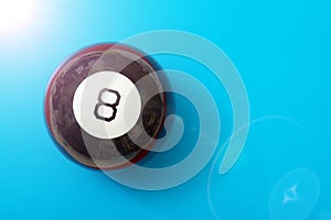Magic ball of predictions billiard eight on a blue background