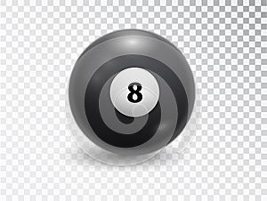 Magic ball of predictions for decision-making. Eight Billiard balls isolated on transparent background. Glossy shiny