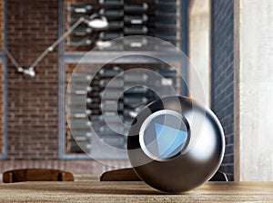 Magic 8 Ball on table. 3d rendering