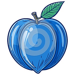 Magic Blue Apple Fruit Vector Cartoon Illustration With Green Leaf