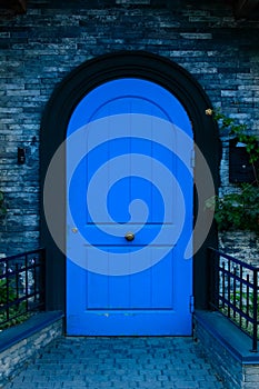 Magic blue door made of wood. Background picture.