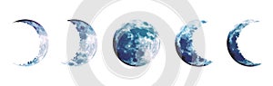 Magic blue moon phases vector design set