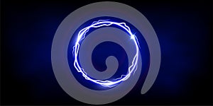 Magic blue ring of thunder storm blue lightnings. Magic and bright light effects electric circle. Round plasma frame