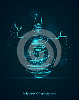 Magic blue winter Snowman. Glowing spiral trace with shined dus