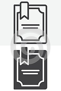 Magic book bookmark line and solid vector icon set