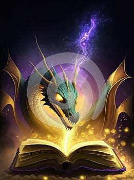 Magic book and fierce dragon