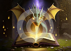Magic book and fierce dragon