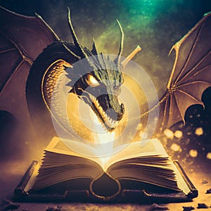 Magic book and fierce dragon