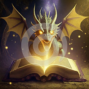 Magic book and fierce dragon