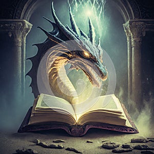 Magic book and fierce dragon