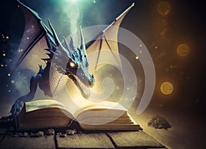 Magic book and fierce dragon