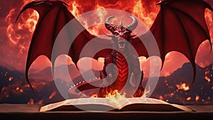 magic book with fire Inspired on the book of Revelations in the Bible, a representation of the red dragon
