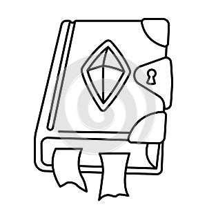 Magic book illustration. Witchcraft alchemy mystery element.