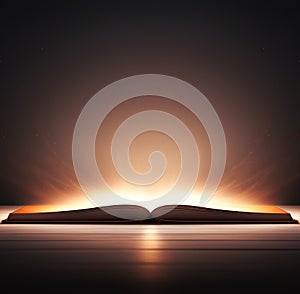 Magic book, lights coming from an open book.