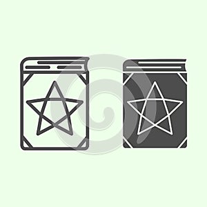 Magic book line and solid icon. Witch astrology spellbook with star outline style pictogram on white background