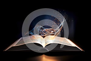 Magic Book With Open Pages And Abstract Lights Shini. Ai generative