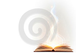 A magic book with radiance and light. Space for text.