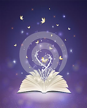 Magic book, wish come true concept