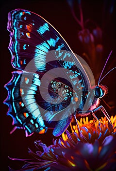 The magic of Bugs Neon light, Butterfly on a flower