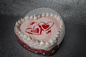 magic cake in the shape of a heart for a loved one on Valentine`s day. Handmade, original surprise and gift.