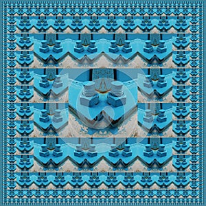 magic carpet design of many increasingly smaller blue bolts