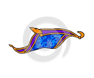 Magic carpet flying on a white background. Cartoon. Time for miracles. Vector