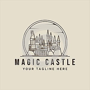 magic castle line art logo vector illustration template icon graphic design . historic building sign or symbol print for apparel t