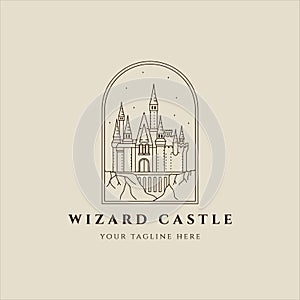 magic castle line art logo vector illustration template icon graphic design . historic building sign or symbol print for apparel t