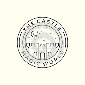 magic castle with line and emblem style logo icon template design. fantasy, world, star, moon vector illustration