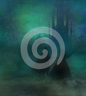 Magic castle and princess with prince