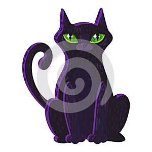 Magic cat with big green eyes color icon