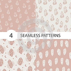 Magic and celestial seamless pattern set with magical crystal.