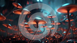 magic cg mashrooms forest abstract motion futuristic background fungus wonder trip loop
