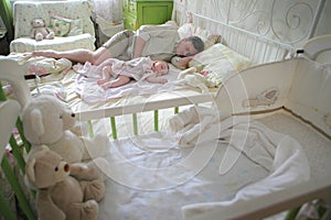 Magic in the children`s room. dad and son are sleeping