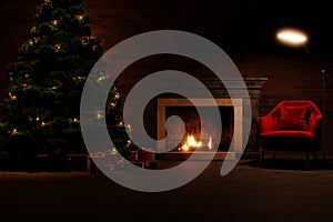 the magic of christmas, magical glowing tree, fireplace and gifts